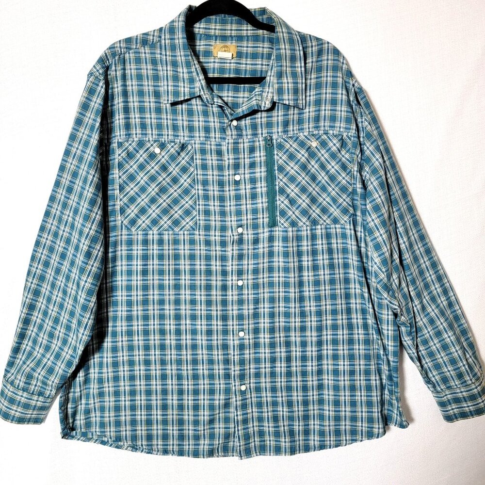 Haband Travelers Long Sleeve Shirt Mens X Large  Pearl Snap Closure Blue Plaid